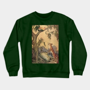 Vintage Aesop's Fables, the Fox, the Rooster and the Dog Crewneck Sweatshirt